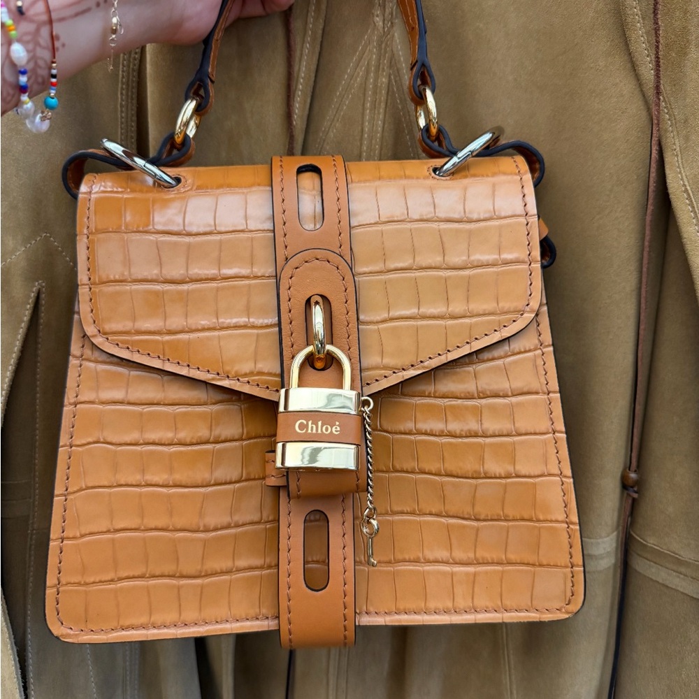 Chloe Small Aby Day Bag Autumnal Brown Croc-Embossed Leather Crossbody Tote NEW - Picture 12 of 12